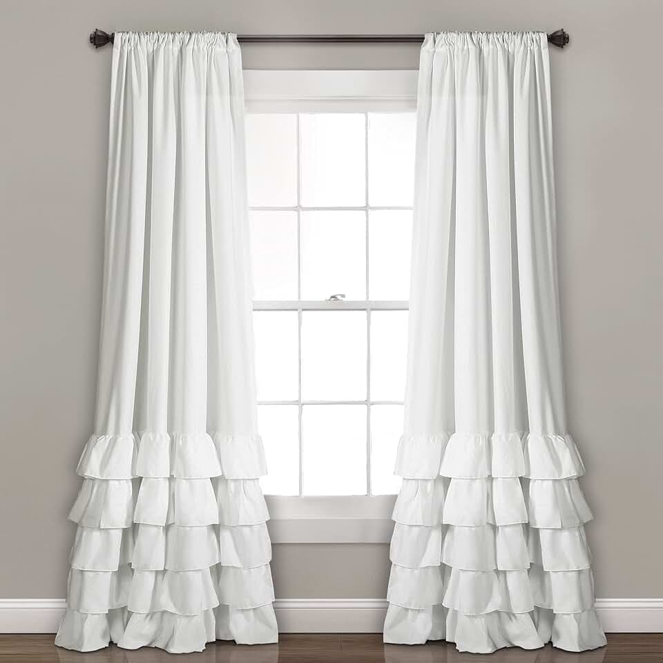 Lush Decor Allison Ruffle Light Filtering Window Curtain Panels Pair 40" W x 84" L White - Coquette Curtains for Bedroom - Drapes - Ruffle Curtains Kids