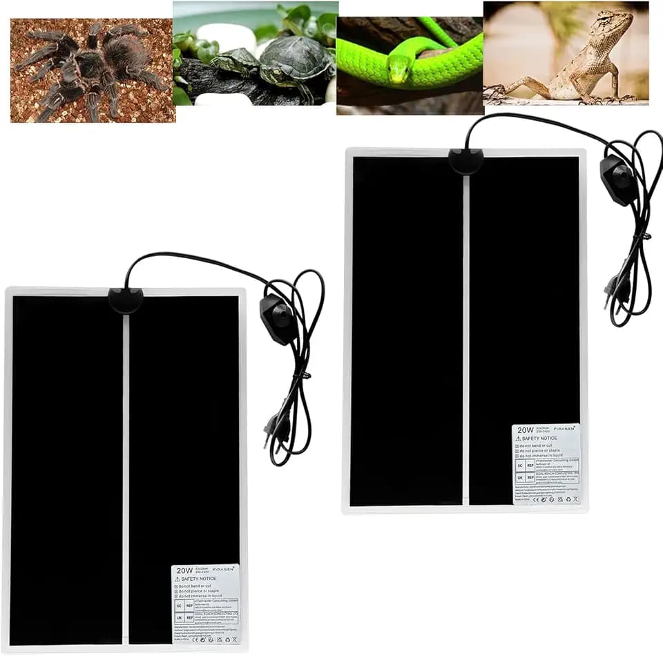 Terrarium Heizmatte, 2 Stück Reptil Heizmatten mit Temperaturregelung für Reptilien Schildkröten Schlangen Eidechse Gecko Einsiedlerkrebs Amphibien - Abnehmbares Heizkissen (20W, 42x28CM)