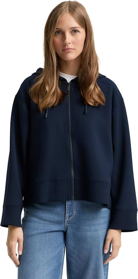 Tom Tailor Denim Damen 1048331 Loose Fit Scuba Hoodie Sweatjacke
