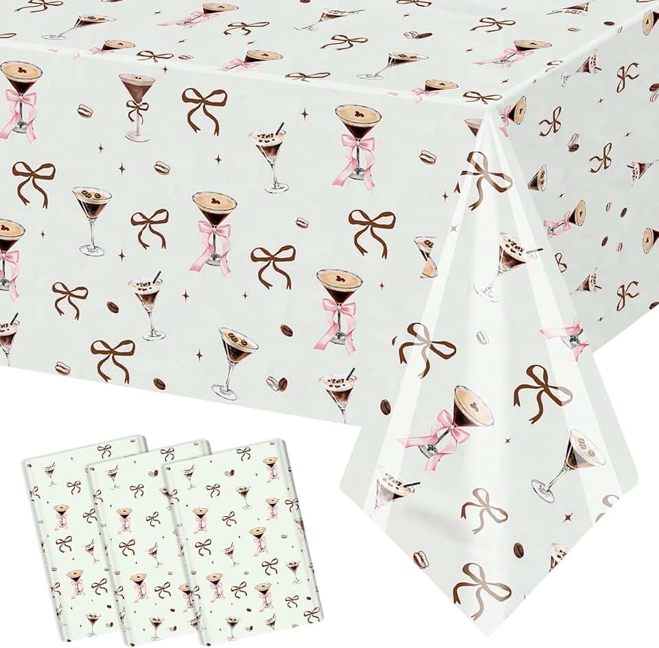 AIBIIN 3 Pcs Espresso Martini Tablecloth A Tini Bit Older Birthday Table Covers Coffee Martini Themed Disposable Table Cloth Bachelorette Bridal Shower Party Supplies