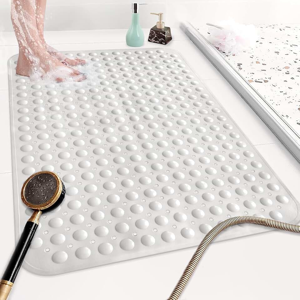 nky Rutschfeste Duschmatte: 120 x 80 cm, extra große Duschmatten für Innenduschkabine – weiches TPE, lang, rutschfest, Anti-Schimmel, Duschmatte mit starken Saugnäpfen für ältere Menschen