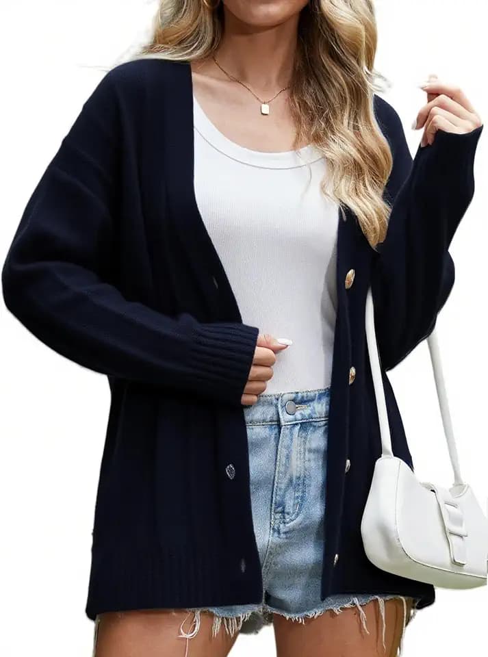Womens Button Down Cardigan Sweaters 2025 Fall Open Front V Neck Long Sleeve Knit Oversized Sweater Winter Outerwear