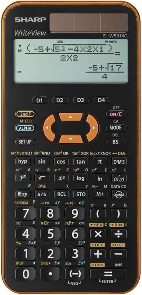 Sharp EL-W531 XG-YR Wissenschaftlicher Schulrechner (4-zeilige Anzeige, WriteView, D.A.L.-Eingabe) Orange