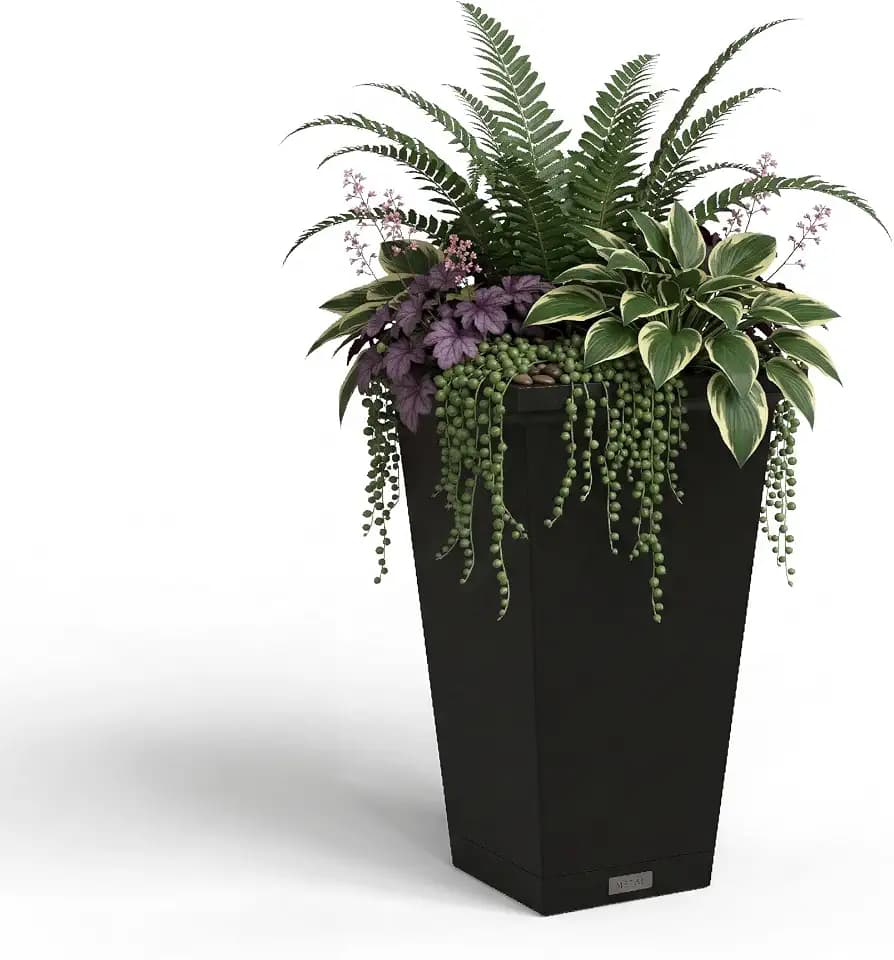 Mayne Renew 24in Modern Tall Square Planter, Black