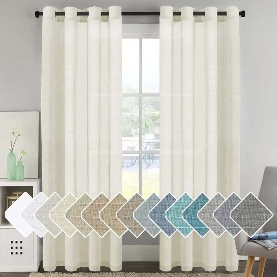 H.VERSAILTEX Elegant Natural Linen Curtain Panels Energy Efficient Semi - Sheers Linen Curtains/Nickel Grommet Window Treatments Panels/Drapes (Set of 2, 52 by 96 Inch, Ivory)