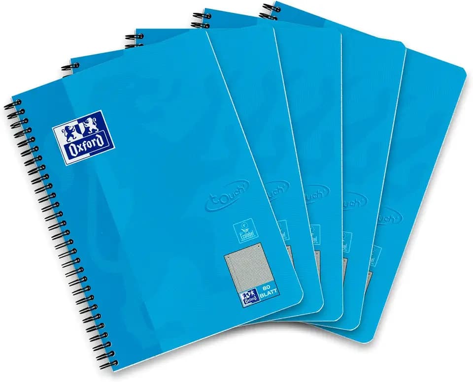 Oxford Touch Collegeblock B5 (17,6x25 cm) liniert mit Rand, 160 Seiten, aqua, 5 Stück