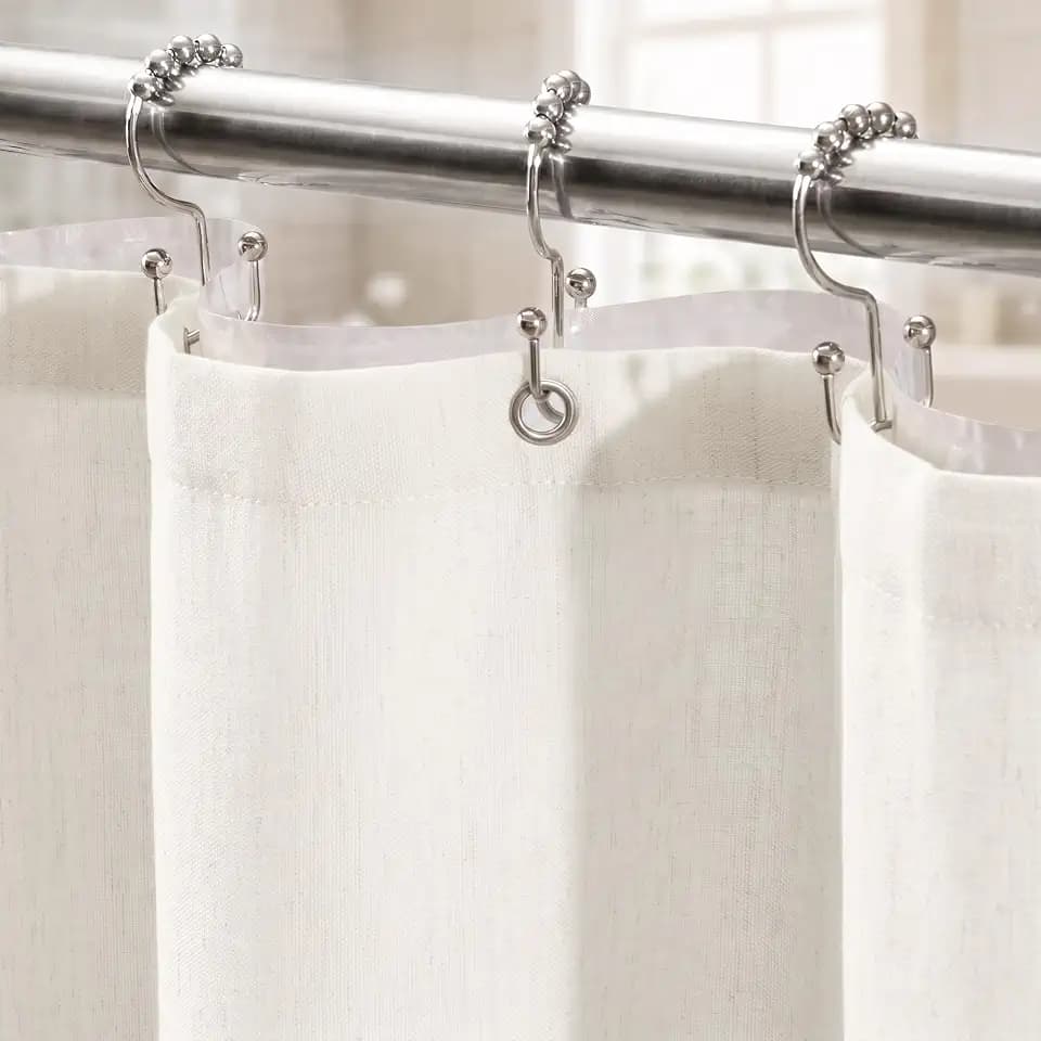Seasonwood 3-in-1 Linen Shower Curtain with Waterproof Quick Dry Liner and 12 Sturdy Stainless Steel Double Sided Sliding Hangers(Cream,72x78 Inches)