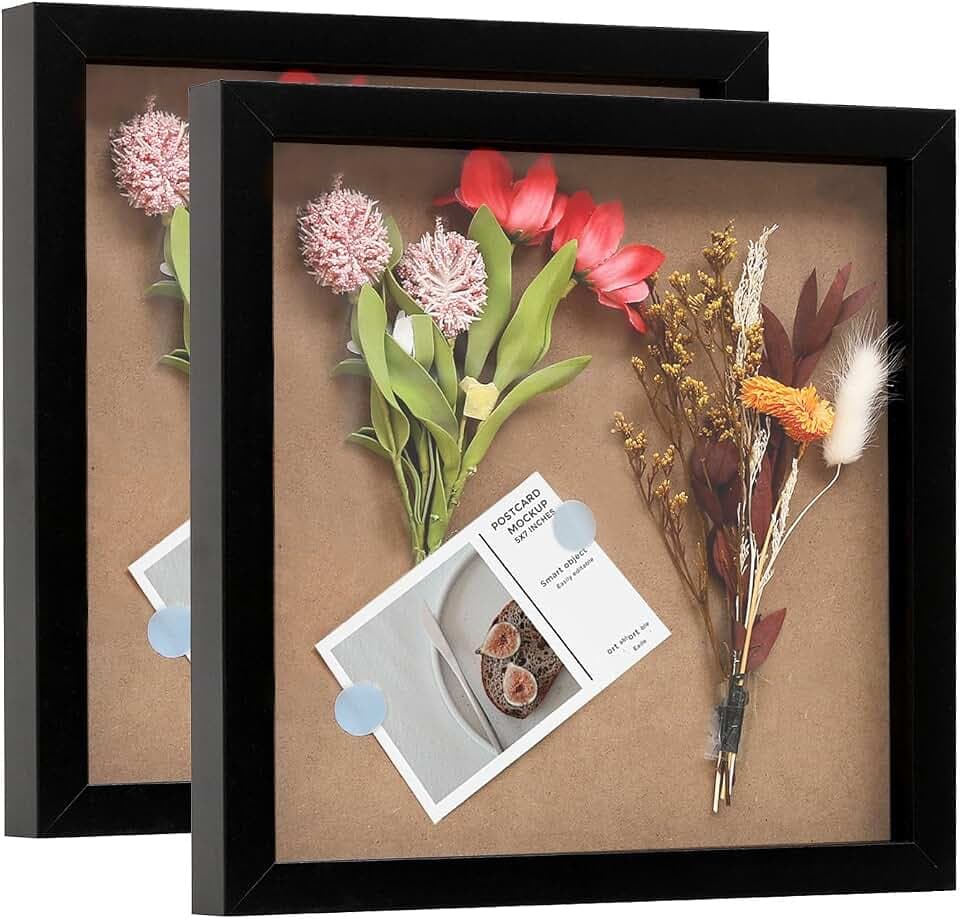 Muzilife 10x10 Shadow Box 3D Picture Frames, Wood, Real Glass, White,2 Pack