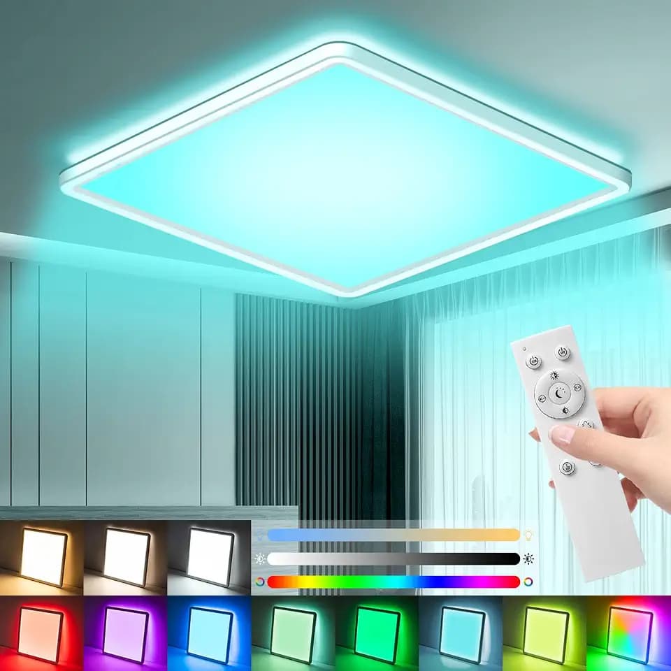 24W LED Dimmbare Deckenleuchte mit Fernbedienung,7 RGB Farbwechsel,3000K/4000K/6500K Farbtemperatur Einstellbar,3200LM Ultra-dünne Deckenleuchte,Geeignet für Schlafzimmer/Wohnzimmer,etc.