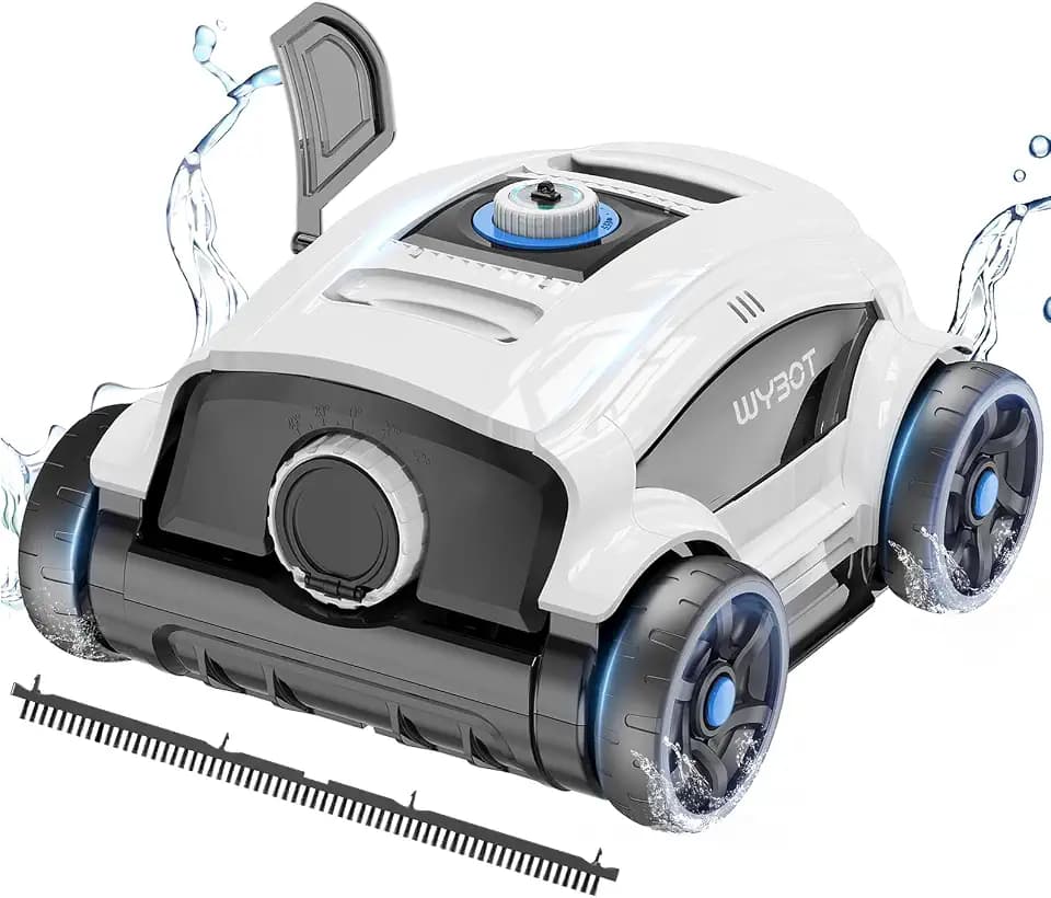 WYBOT Poolroboter Akku für 130 Minuten Betrieb, Poolsauger mit Starke Leistung, Dual-Antriebsmotoren, Schneller Wasserablass, Pool Bodensauger für Aufstellpool/Außenpool bis zu 100m²
