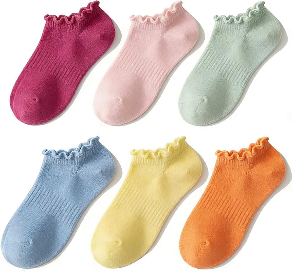 No Show Socks Womens Low Cut Non Slip Ruffle Ankle Socks 6 Pairs