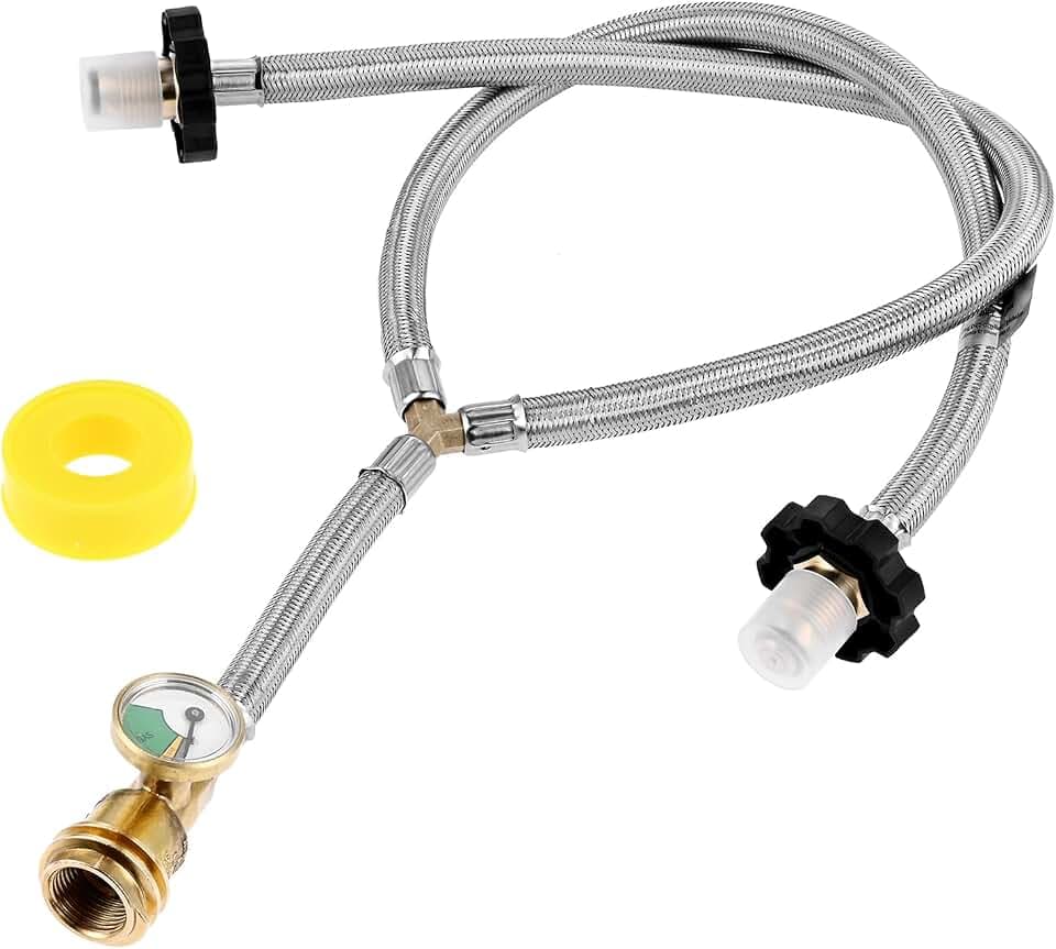 Dual Propane Tank Connection Kit - Two Way POL & QCC Y Splitter hose