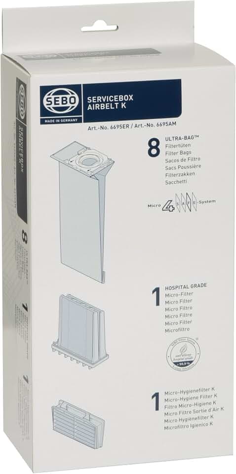 Sebo 6695ER Service-Box für airbelt K inkl. 8 Ultra-Bag Filtertüten 3-lagig, 1 Hospital-Grade-Filter und 1 Micro-Hygienefilter K, 35x15x10