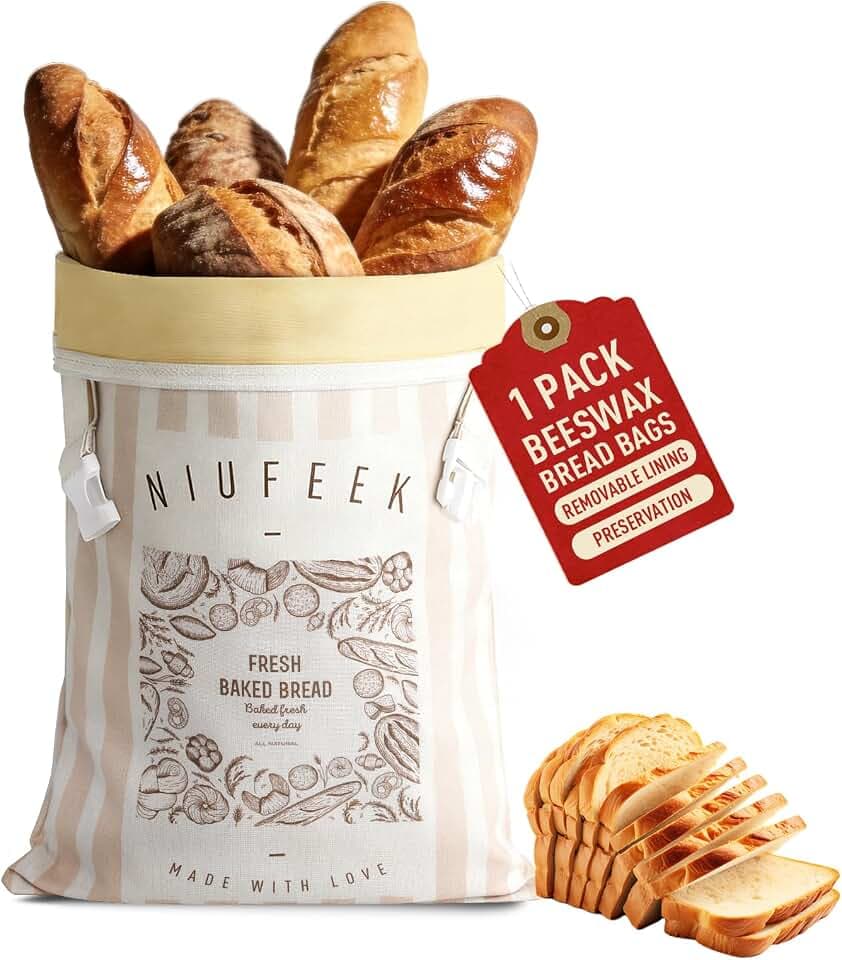 1 Pack Reusable Sourdough Beeswax Bread Bags, Zipper Sealed homemade bread sourdough with Detachable Washable Liner, XL 12.6 x 17Inch Cotton Linen Eco-Friendly Fresh Food Storage for Home & Bakery