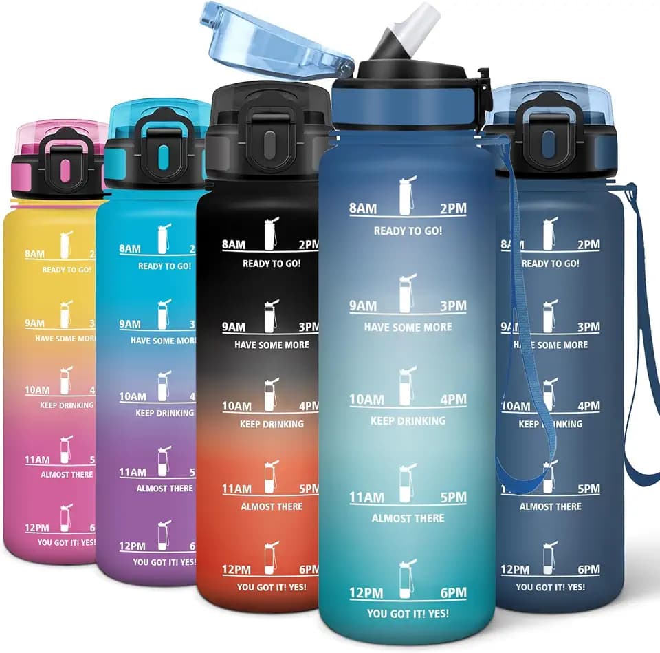 Motswedi Trinkflasche Sport, Wasserflasche 1000 ml, mit Zeitmarkierungen, Trinkflasche Kohlensäure Geeignet, Flasche, Sport Wasserflasche für Fitness, Fitnessstudio, Wandern, Blau & Grün