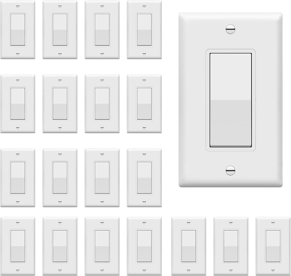 ENERLITES White Single Pole Decorator Paddle Light Switch, 15A, 20 Pack