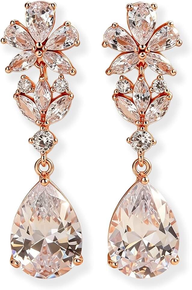 14K Gold Plated CZ Earrings Hypoallergenic Wedding Party Jewelry