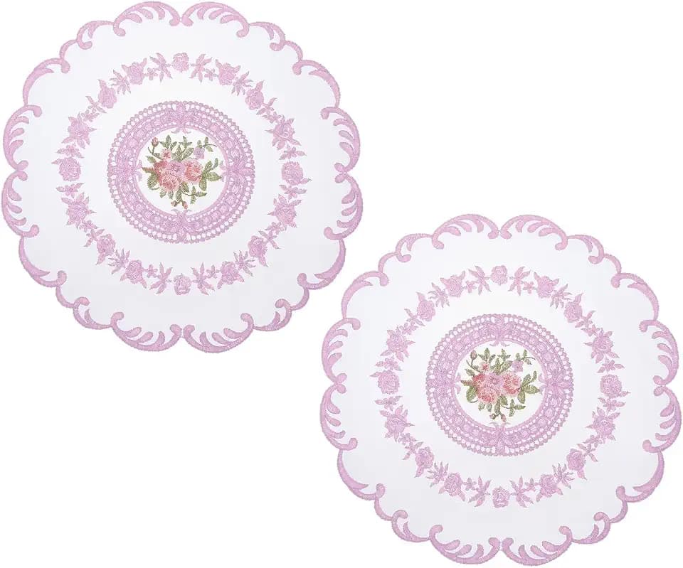 uxcell 2Pcs Retro Lace Placemats 12.6" Vintage Table Doilies Light Purple