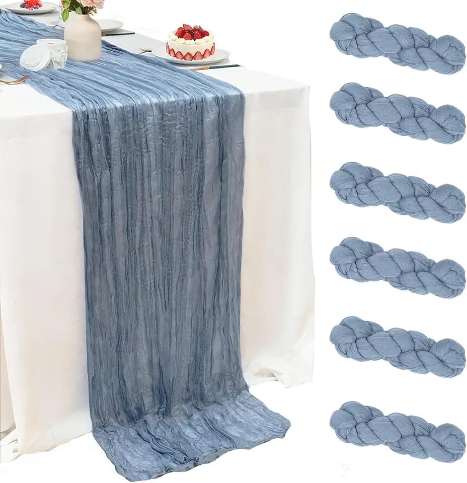 6 Pack Dusty Blue Cheesecloth Table Runner 22x120 Inch