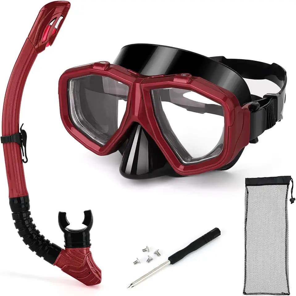 Replaceable Nearsighted Snorkeling Gear for Adults Youth, Short-sighted Anti-Fog Diving Mask & Full Dry Top Silicone Snorkel for Scuba Diving, Snorkeling, Freediving