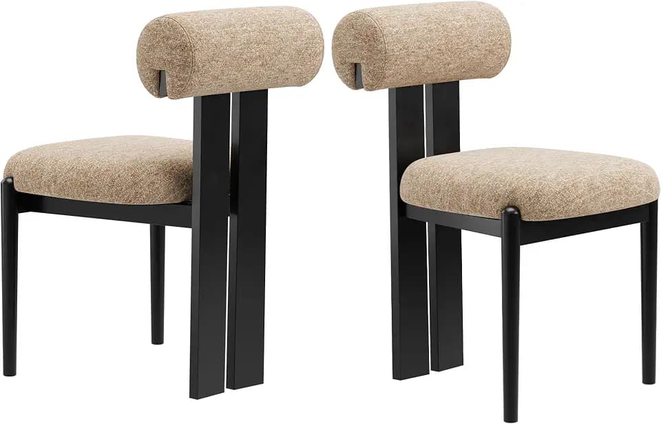 MALOL Esszimmerstühle 2er Set, Mid-Century Modern Stühle, Stoff-Polsterstühle mit Stabiler Rückenlehne und schwarzen Holzbeinen,Ideal für Esszimmer, Küche und Gastronomie, Kamel