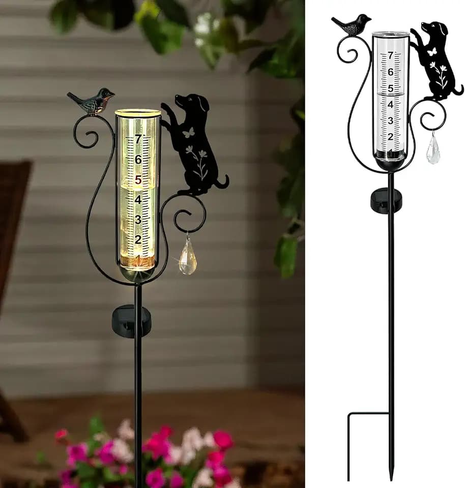 Rain Gauge Outdoor,Solar Dog and Bird Glass Rain Gauges Decorative for Yard