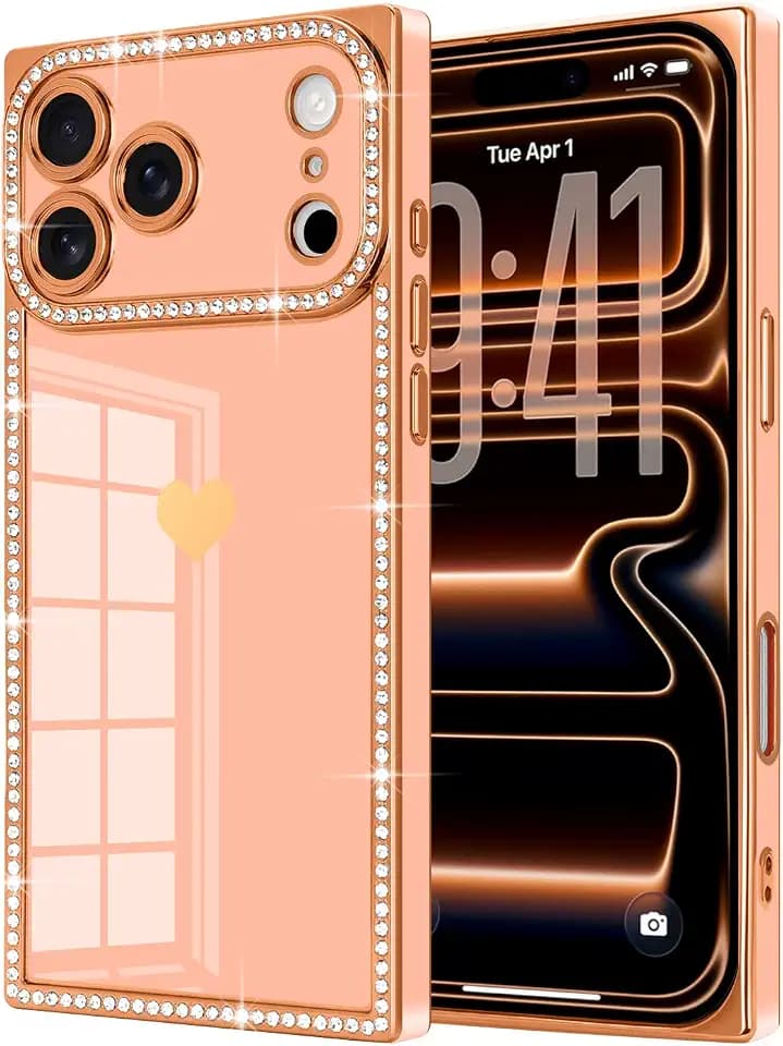 for iPhone 17 Pro Case Rectangle Bling Glitter Diamond Pink