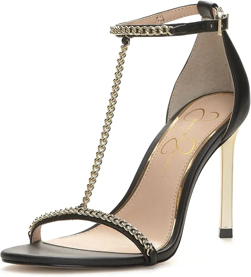 Jessica Simpson Women’s Qiven T-Strap High Heel Sandal with Chain Detail