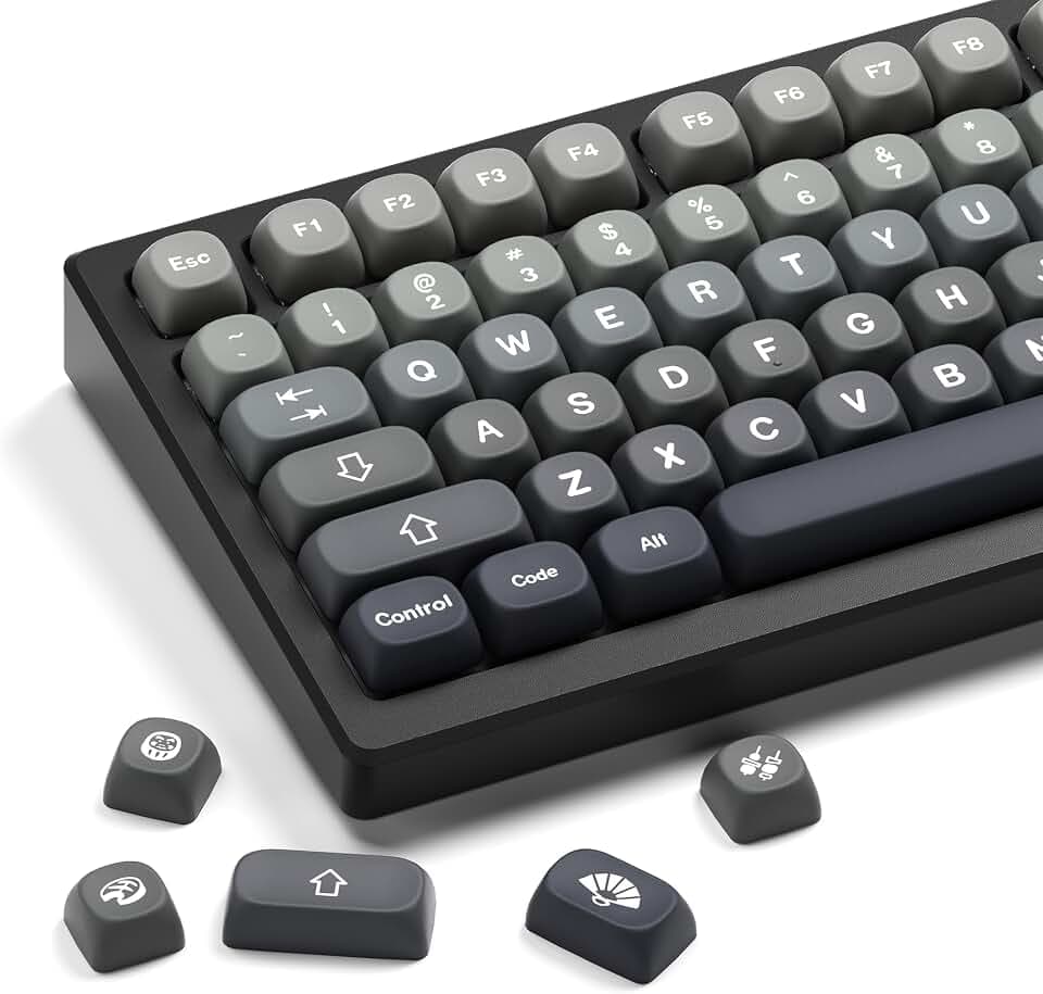 XVX PBT Keycaps-MOA Keycap, Custom Keyboard Keycaps 60 65 75 100 Percent, 5 Side Dye Sublimation, 132 Keys Keycap Set for Cherry Gateron MX Switches Keyboards, Gradient Gray