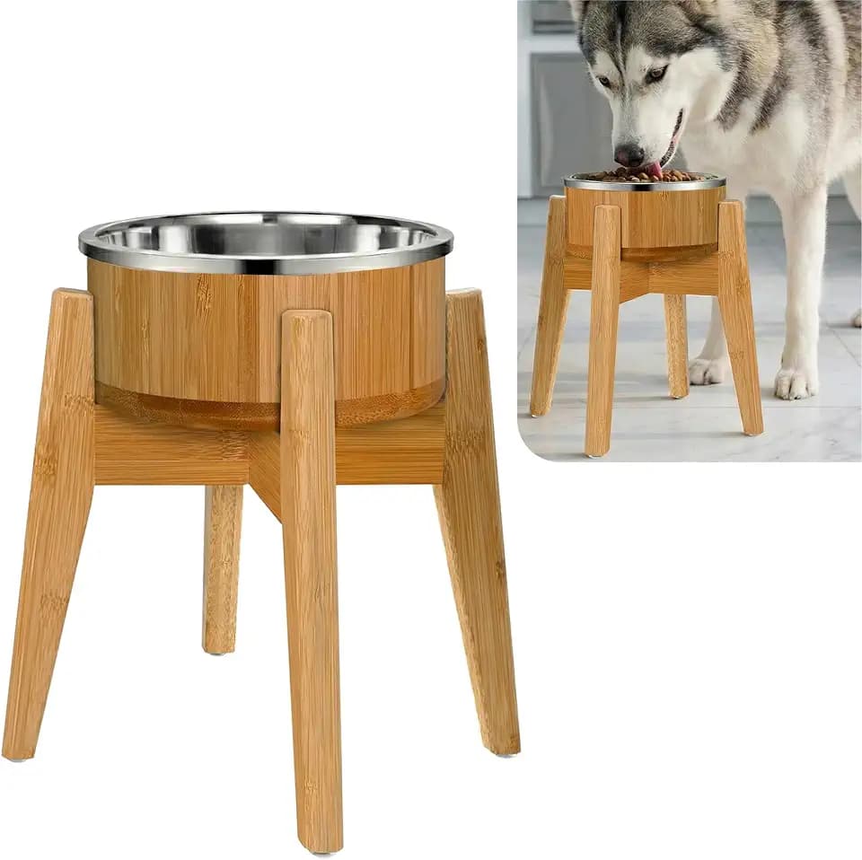 Elevated Dog Bowl for Mid-Large Dogs, 12-Inch Bamboo Stand, 64-oz