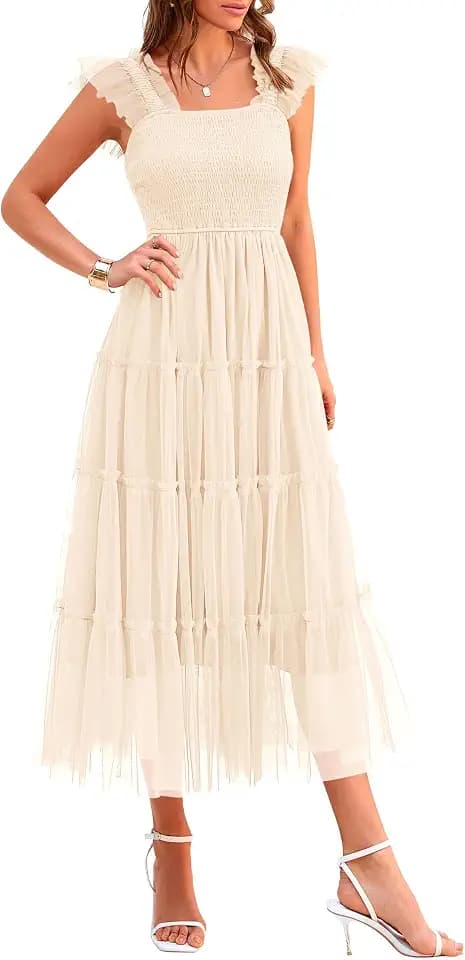 PRETTYGARDEN Women's Summer Smocked Midi Tulle Dress
