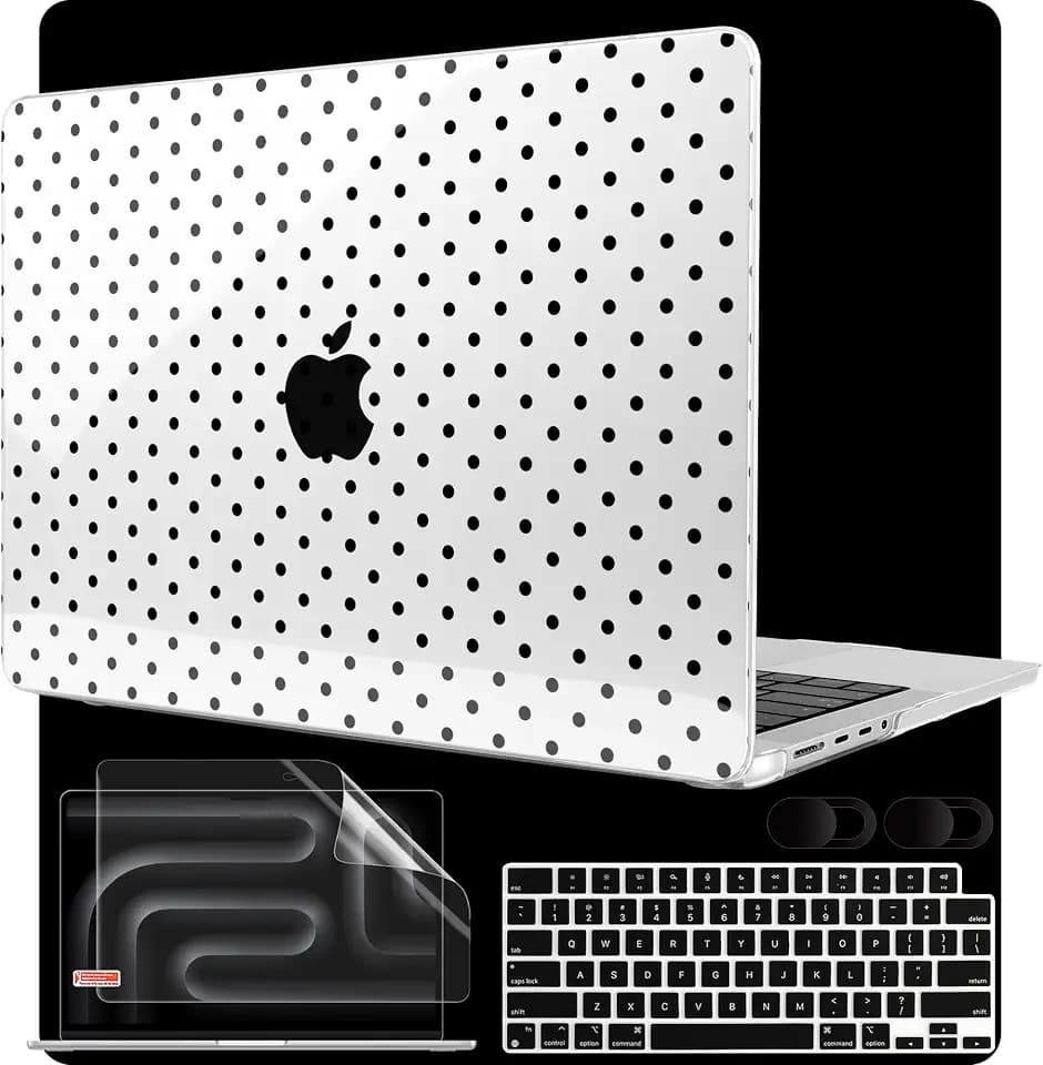 MEEgoodo Case for MacBook Pro 16 inch 2026 2024 2023 2021, Laptop Hard Shell Compatible with M5 M4 M3 M2 M1 Pro/Max Chip, Fit Model A3429/A3428/A3403/A3186/A2991/A2780/A2485, Poka Dot Black