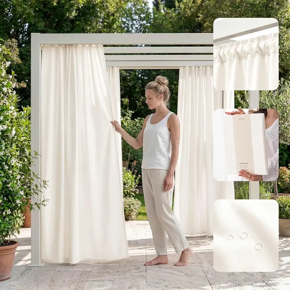 room99 Outdoorvorhäng mit Kräuselband Garden Line 155 x 250 cm Breite x Höhe Outdoor Vorhang wetterfest Wasserdicht Sichtschutz Sonnenschutz Gardinen Garten Winddicht Off White, 1 Stück