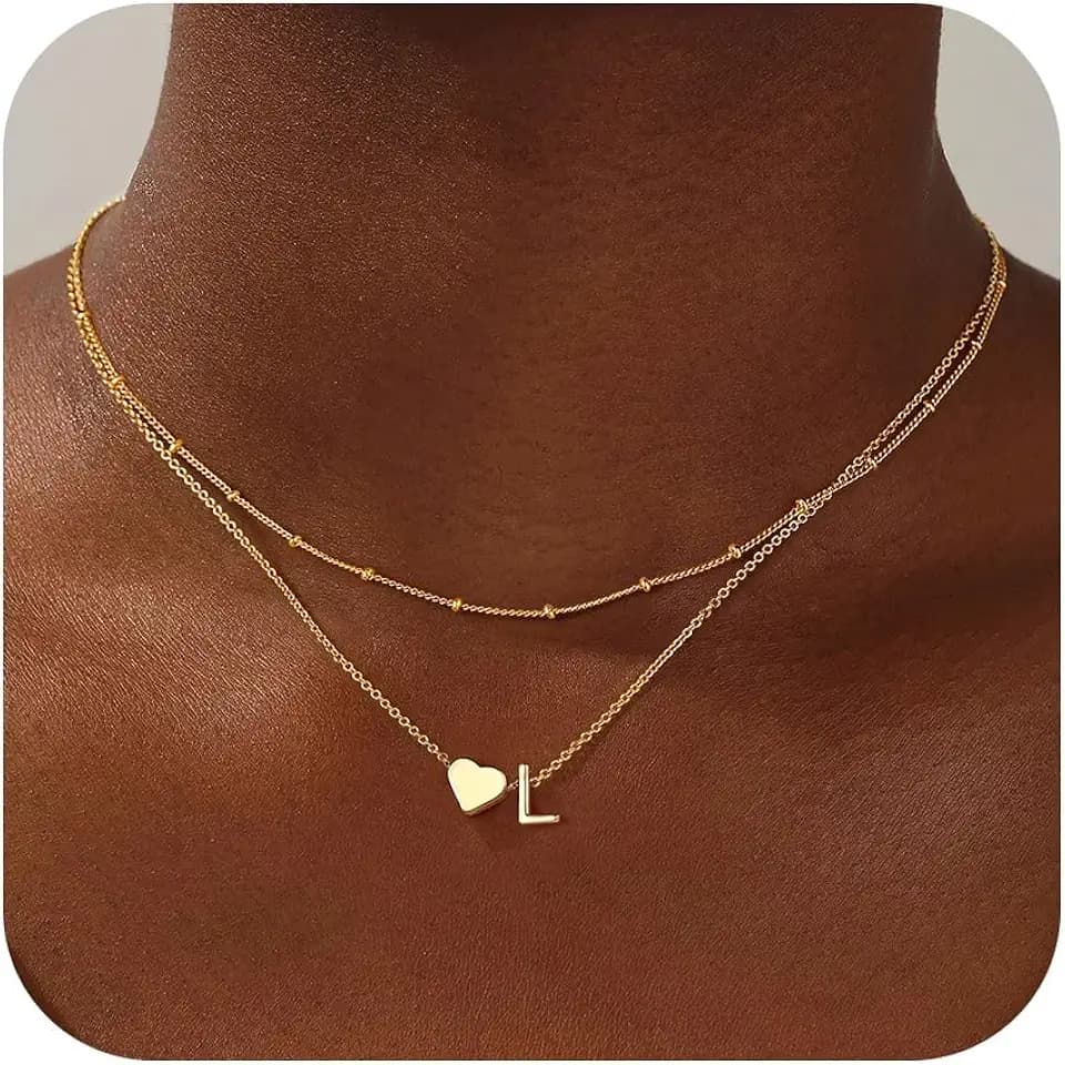 TINGN Gold Kette mit Buchstaben für Damen - 18 Karat Gold Vergoldet Buchstaben A-Z Herz Anhänger Kette Personalisierte Buchstaben Mehrreihige Halskette Geburtstagsgeschenk für Frauen Mädchen Schmuck