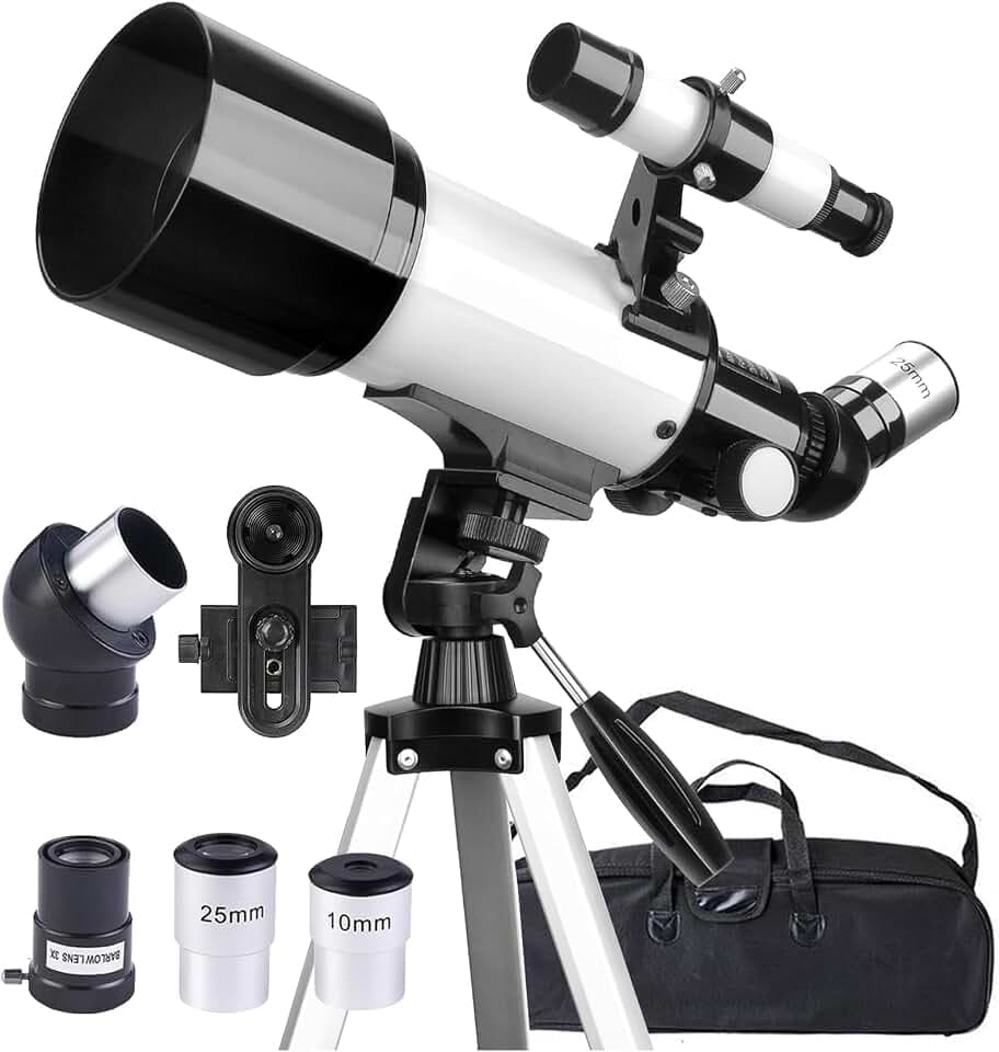 Teleskop Erwachsene, inkl. Linsen, Handyhalterung, Tragetasche, 70mm Aperture 400mm Refraktor Teleskope für Anfänger & Kinder, Tragbares Stativ Astronomie Erwachsene Fernrohr Telescope (Weiß)