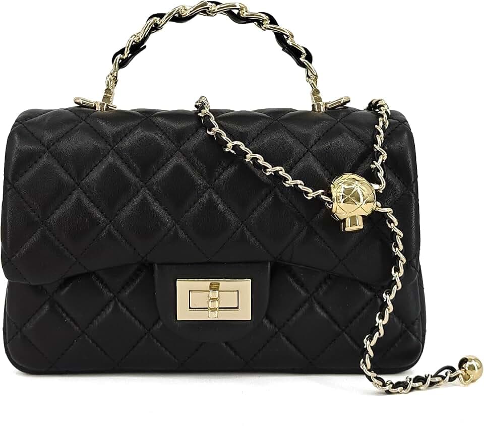 M-ioi-M Small Quilted Leather Flap Crossbody Bag with Gold-Tone Handle