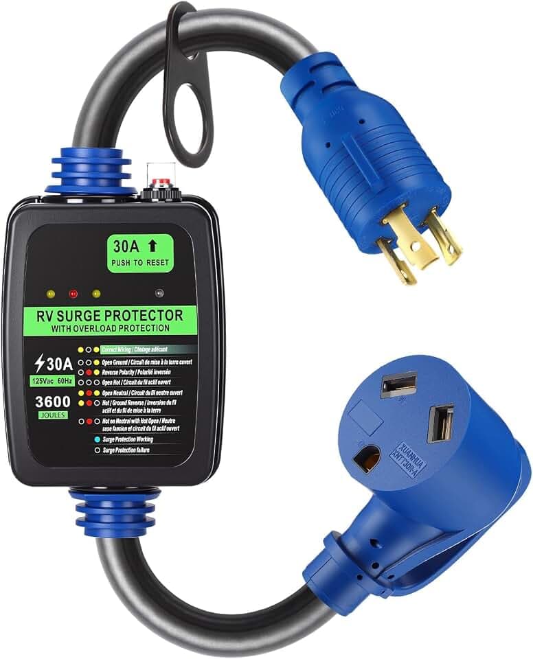 Kanayu 30 Amp RV Adapter Cord, L5-30P to TT-30R Surge Protector