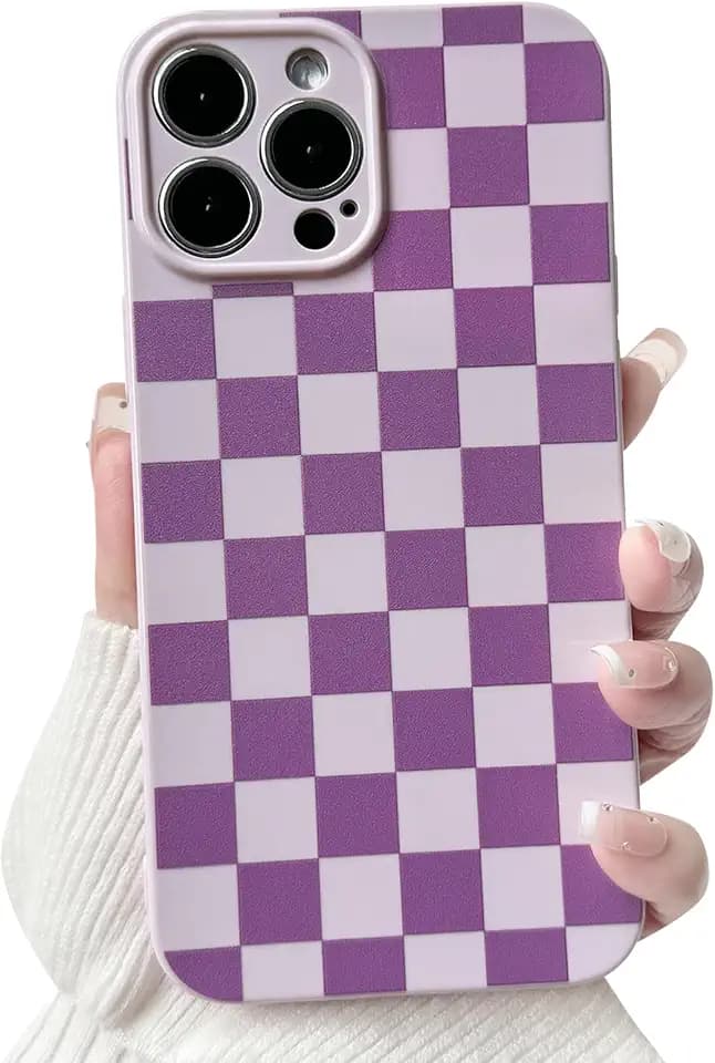 NITITOP for iPhone 14 Pro Max Case Cute Checkered - Purple