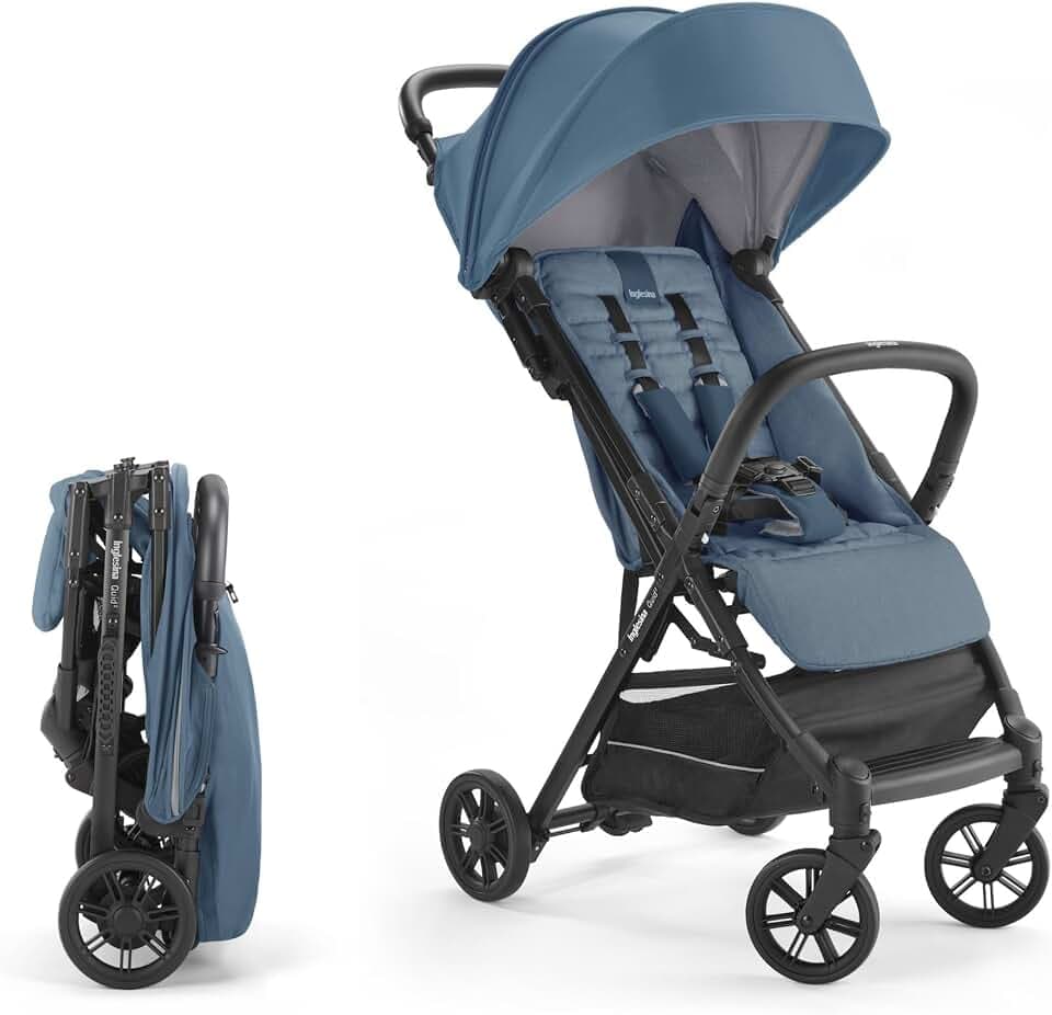 Inglesina Quid 2 Stroller - Manta Blue - Ultra Compact Lightweight Travel Stroller for Babies and Toddlers, Airplane Overhead, Foldable, Reclining Seat, Collapsible Canopy, 3 Months - 50 lbs, BPA Free
