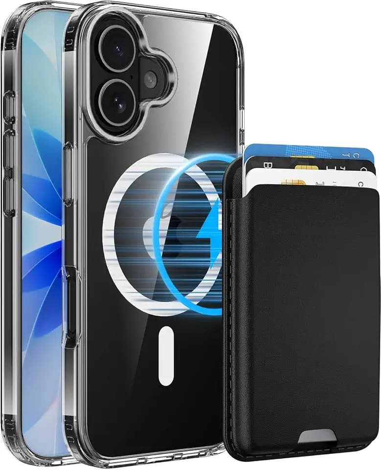 Magnetic for iPhone 17 Wallet Case, Clear & Black