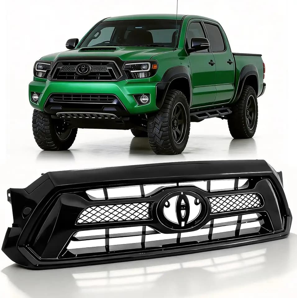 Front Grille Grill Compatible With 2012 2013 2014 2015 Toyota Tacoma Pickup Truck Insert Replacement TO1200352, 53100-0448, 531000448, Bumper Mesh Grill Assembly, Glossy Black