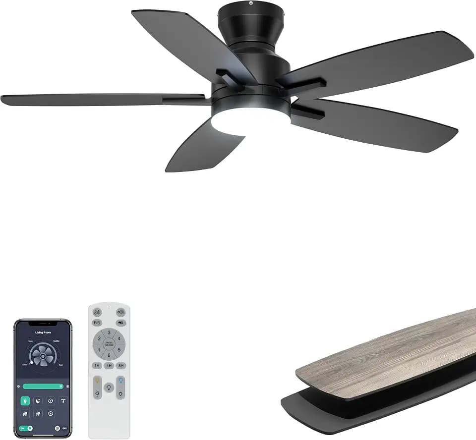 Ohniyou 42'' Low Profile Ceiling Fan with Lights, Remote/APP Control, Black