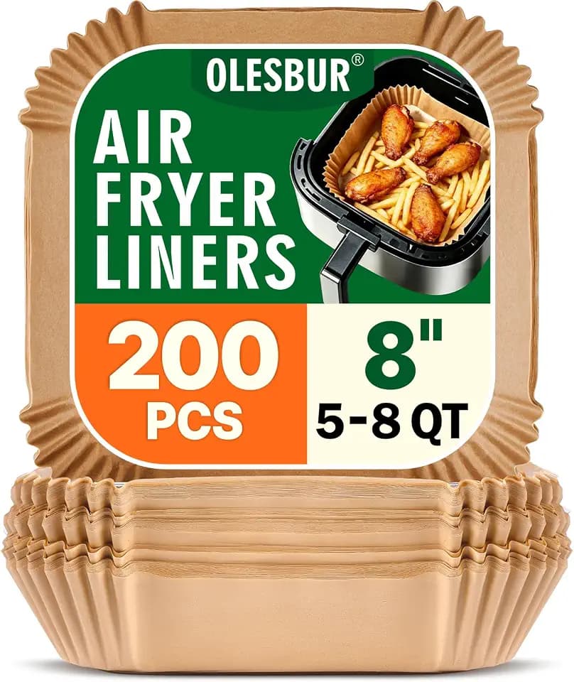 OLESBUR Air Fryer Liners Disposable, 200Pcs 8 Inch Airfryer Paper Liners, Unbleached Parchment Paper for Air Fryer Basket, Non-Stick Air Fryer Accessories, Liners for Baking, Parchment Paper Sheets