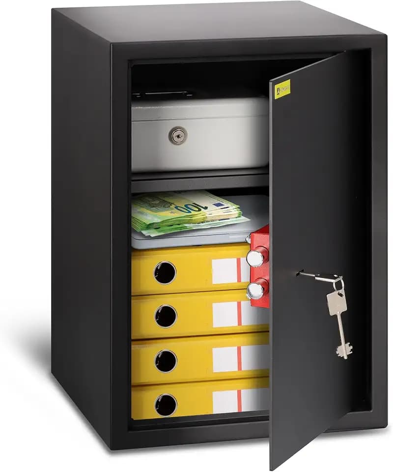 HomeSafe HV50K Möbeltresor mit Schlüssel, 50x35x35cm (HxBxT), Tresor für Zuhause, Safe Box mit Schloss, Geldsafe für Geld Aufbewahrung, Dokumentensafe fürs Büro