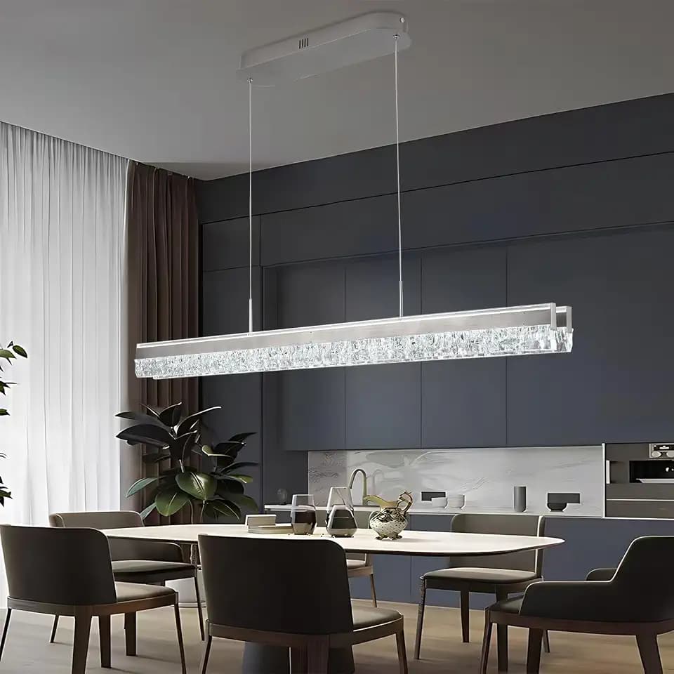 LED-Pendelleuchte Gebürsteter grauer Kristallleuchter Elegante Esszimmerleuchte