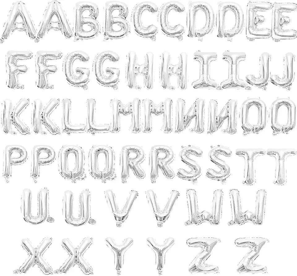 52 Pieces 16 Inches A-Z Letter Balloons – 2 Sets of Alphabet Mylar Balloon (Each Letter Includes 2 Balloons) for Party Decorations, Birthday, Graduation and Hanging Alphabet Banners (Silver)