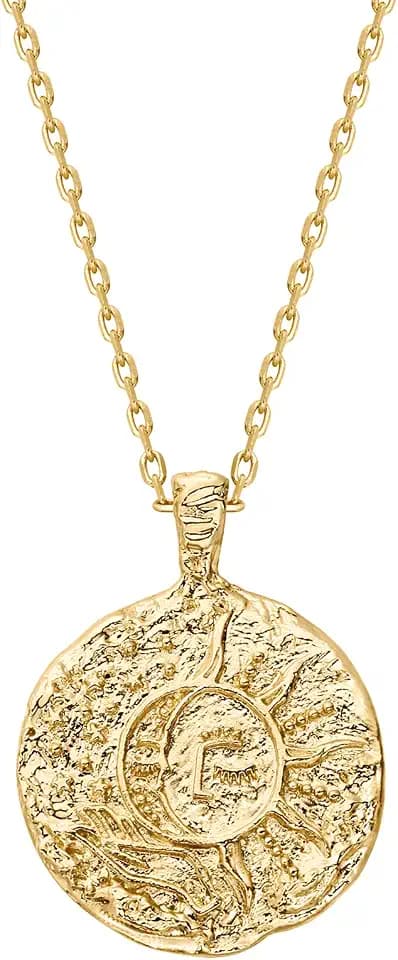 PAVOI 14K Gold Plated Engraved Coin Pendant Necklaces for Women
