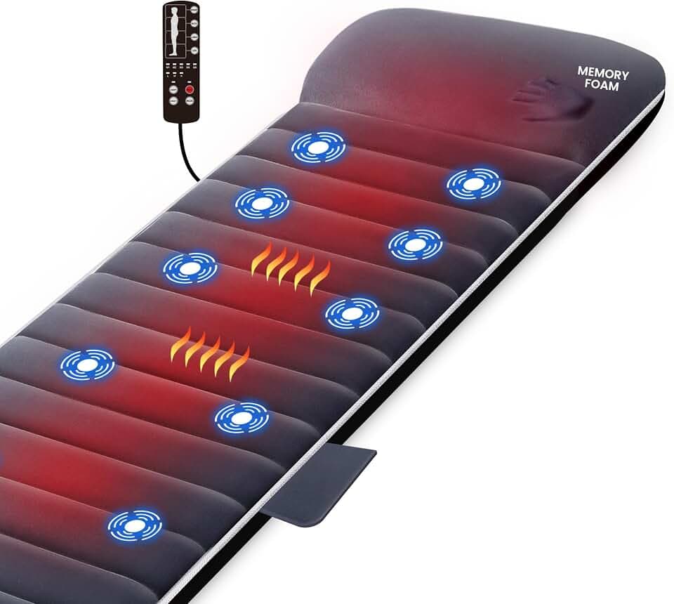 Snailax Memory-Foam Massagematte mit Wärmefunktion, Vibration, 6 Therapieheizkissen,Ganzkörpermassagegerät zur Schmerzlinderung von Nacken, Rücken, Taille und Beinen,Geschenk