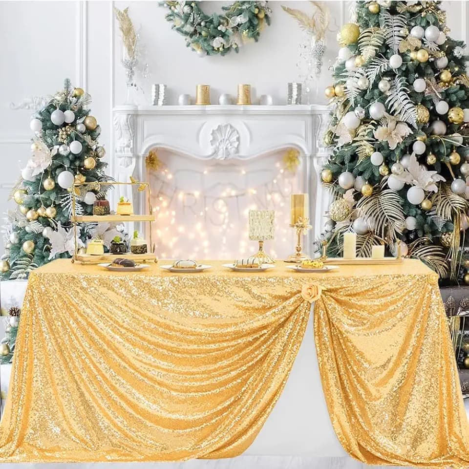 Gold Sequin Tablecloth 50x72in for Wedding Birthday Party Cover Decoration