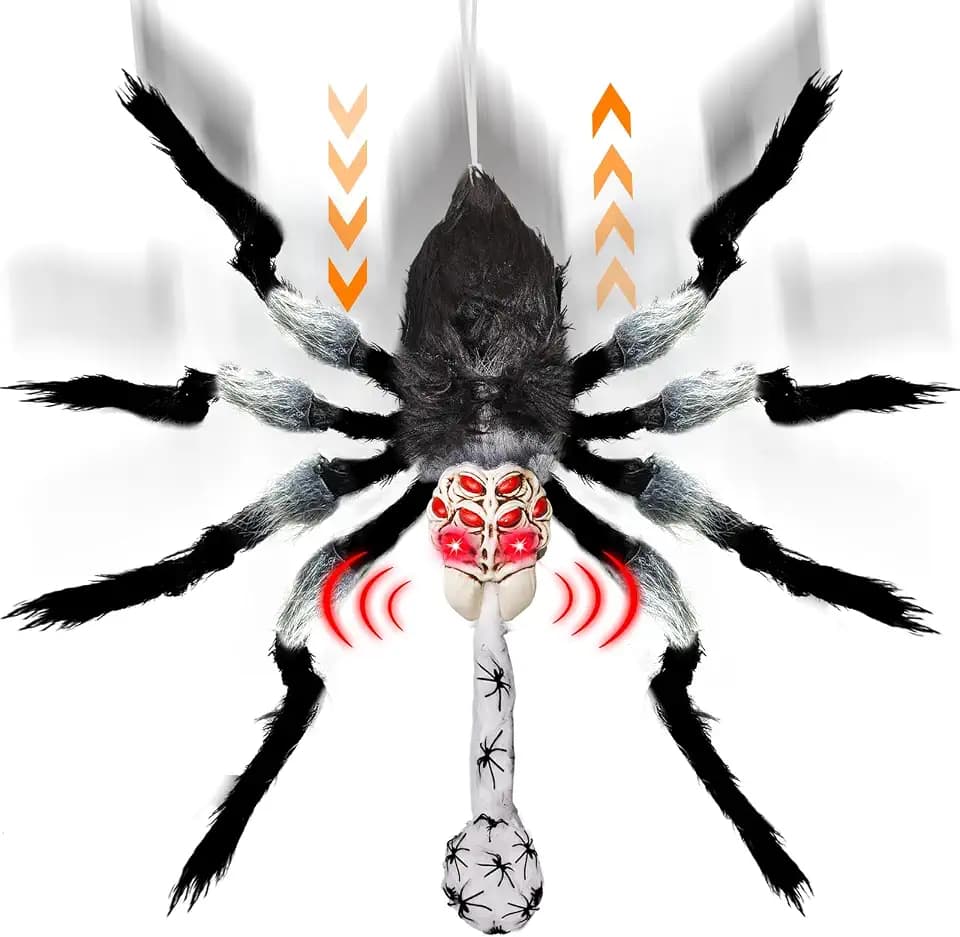 31" Giant Spider Animatronics Halloween Hanging Decorations with Spider Egg